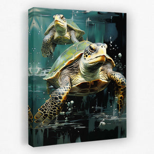 Green Turtles Swimming - Luxury Wall Art