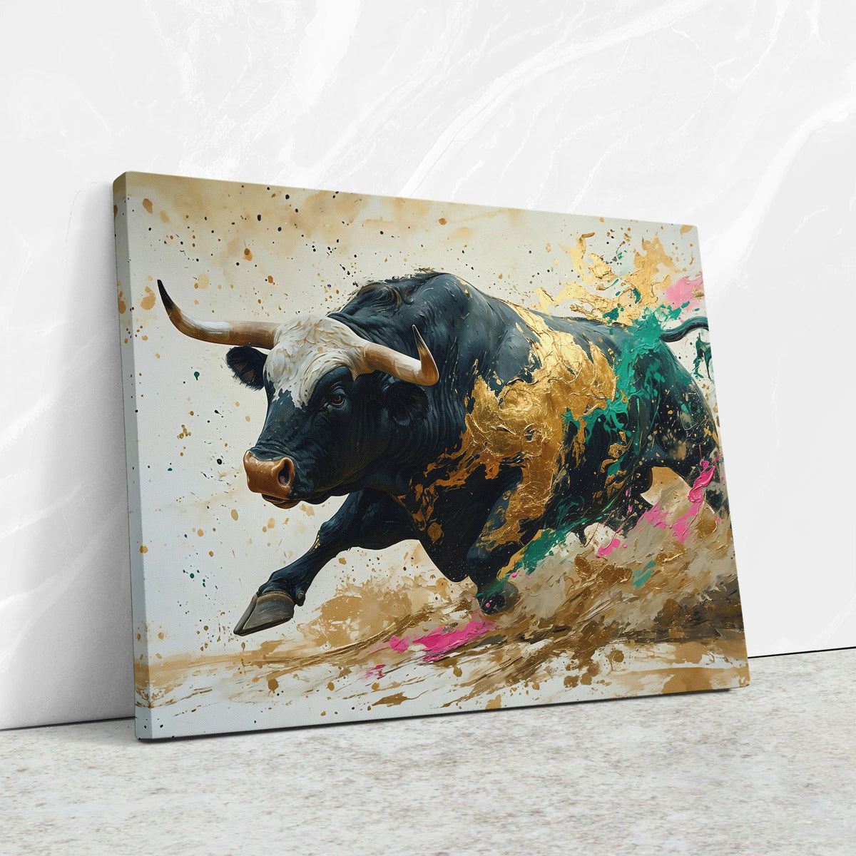 Horns of Power - Dynamic Bull in Motion Art Piece - Luxury Wall Art