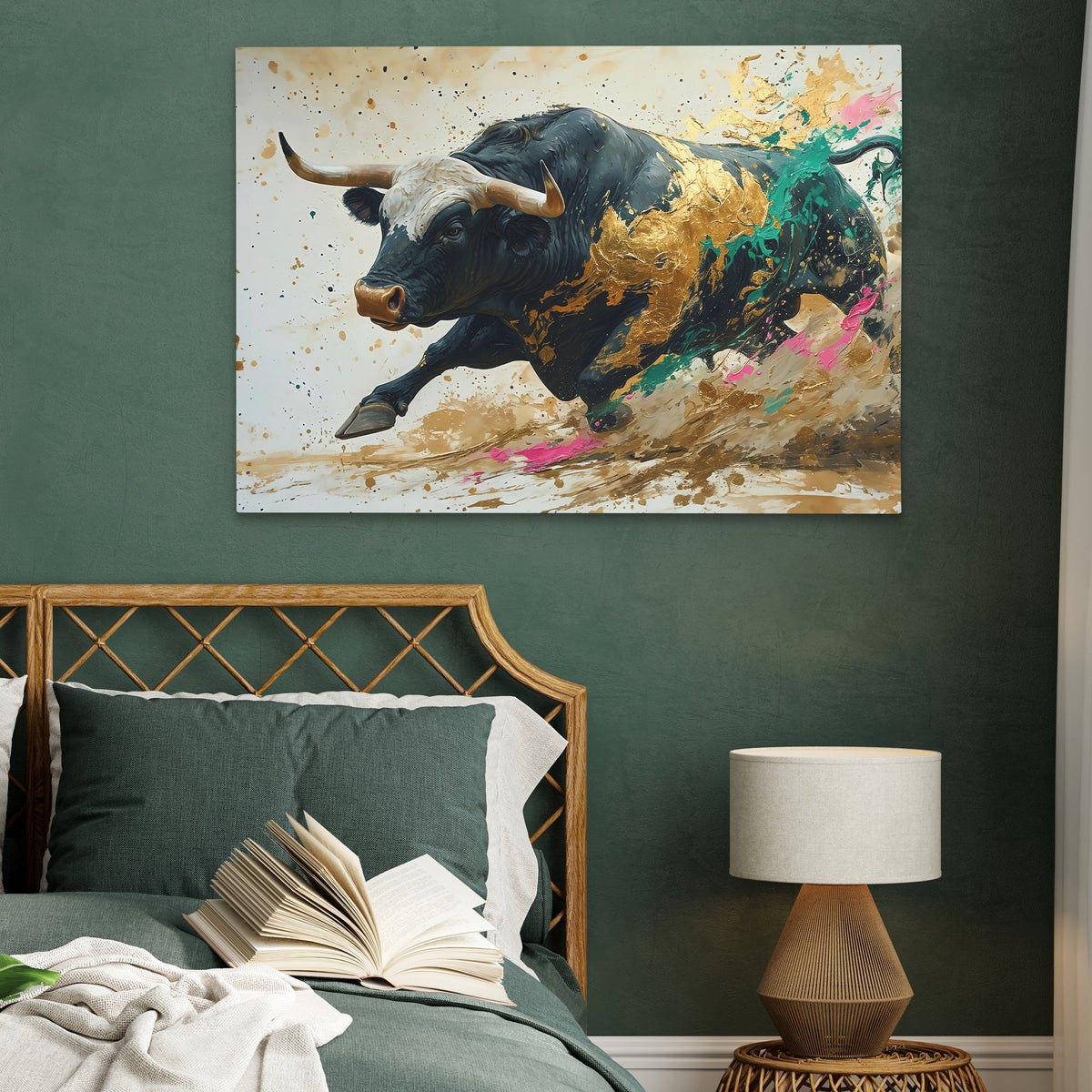 Horns of Power - Dynamic Bull in Motion Art Piece - Luxury Wall Art