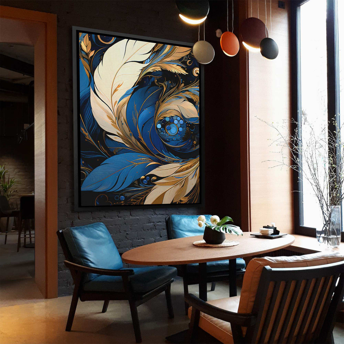 Metallic Blue Feathers - Luxury Wall Art