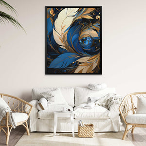 Metallic Blue Feathers - Luxury Wall Art