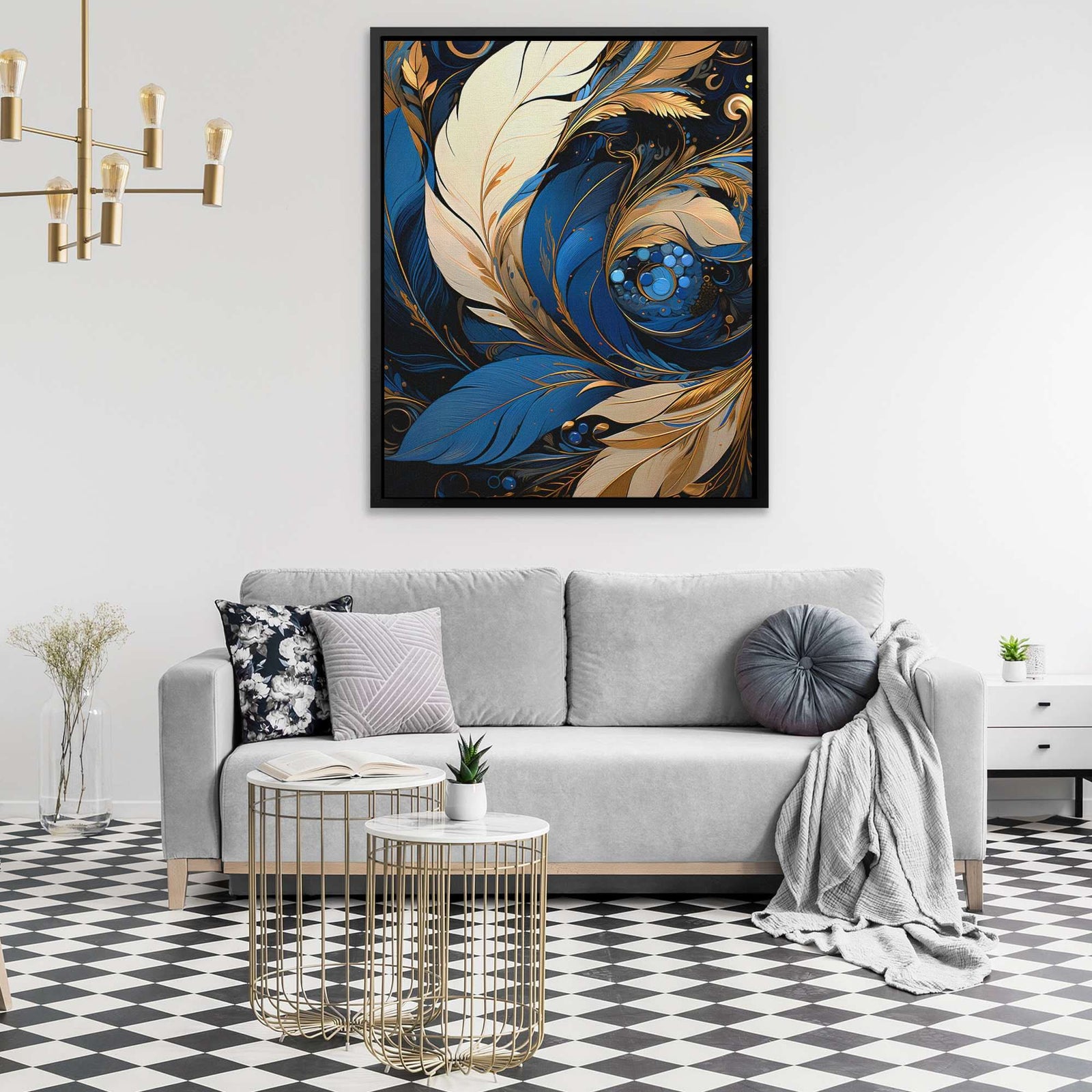 Metallic Blue Feathers - Luxury Wall Art