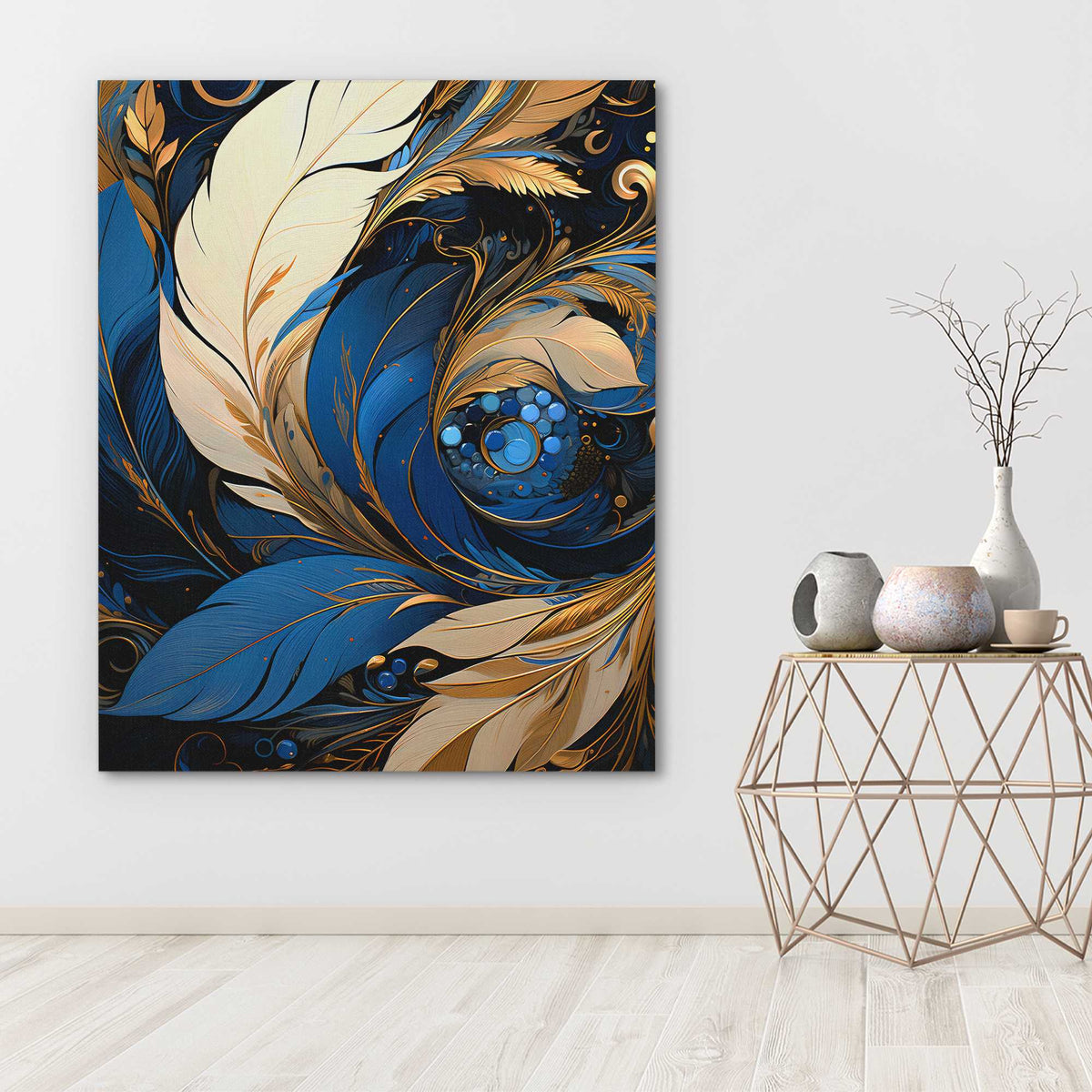 Metallic Blue Feathers - Luxury Wall Art