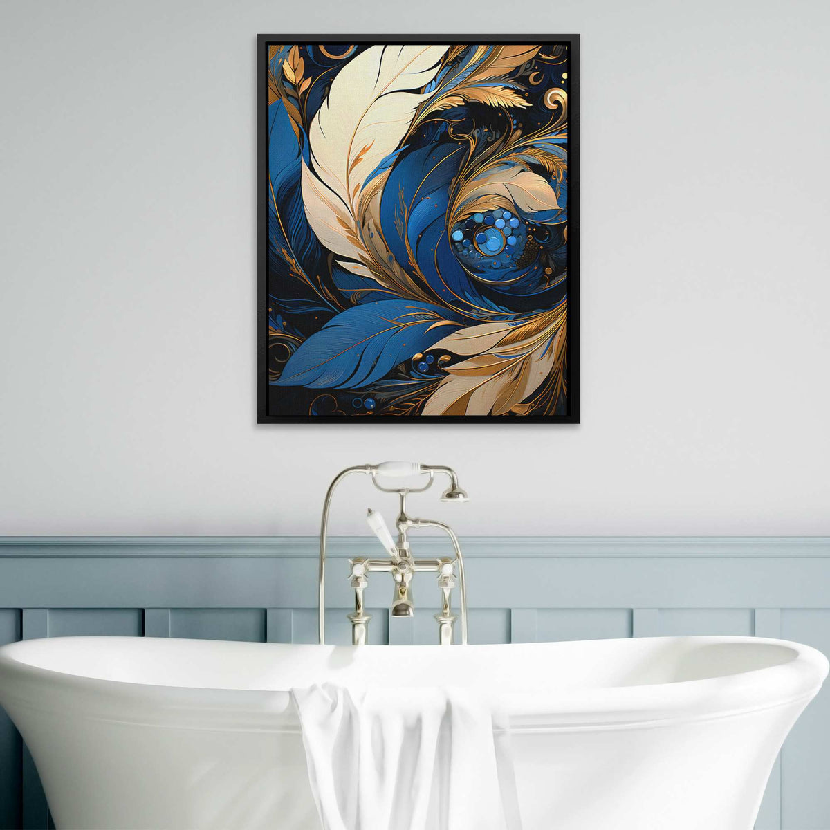 Metallic Blue Feathers - Luxury Wall Art