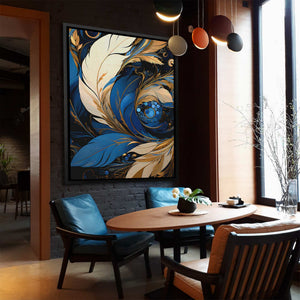 Metallic Blue Feathers - Luxury Wall Art