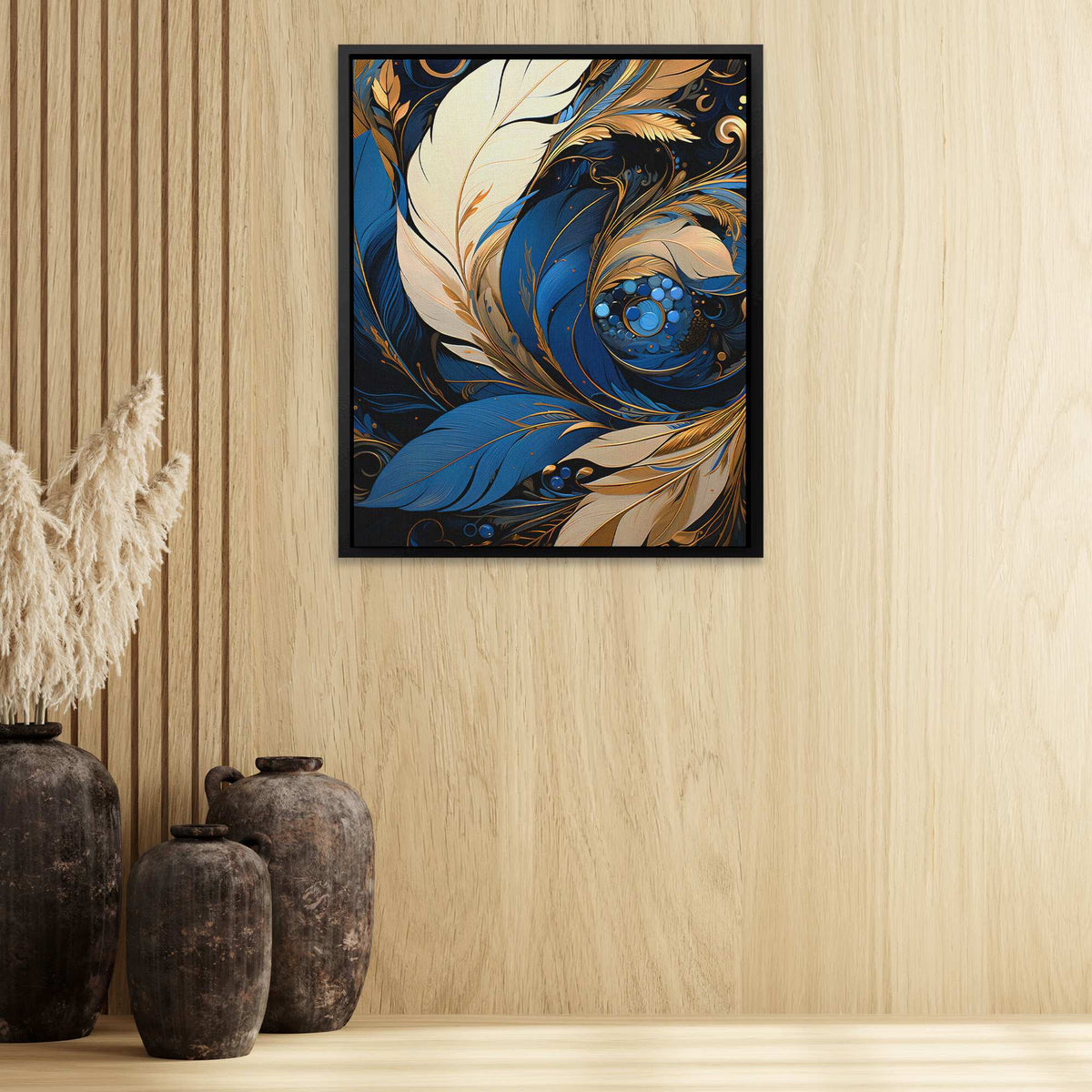 Metallic Blue Feathers - Luxury Wall Art