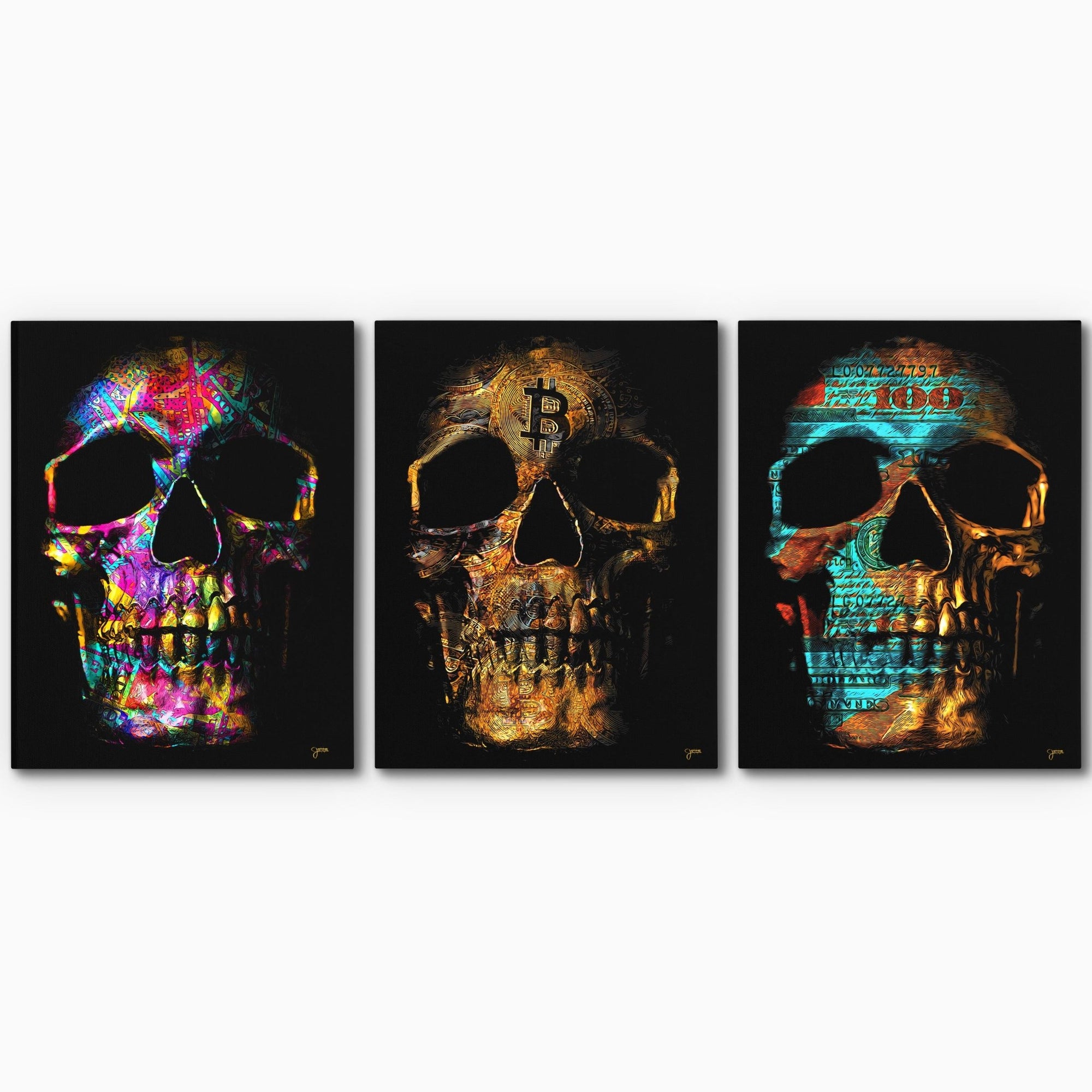 Money Skulls 3 Piece Set - Luxury Wall Art