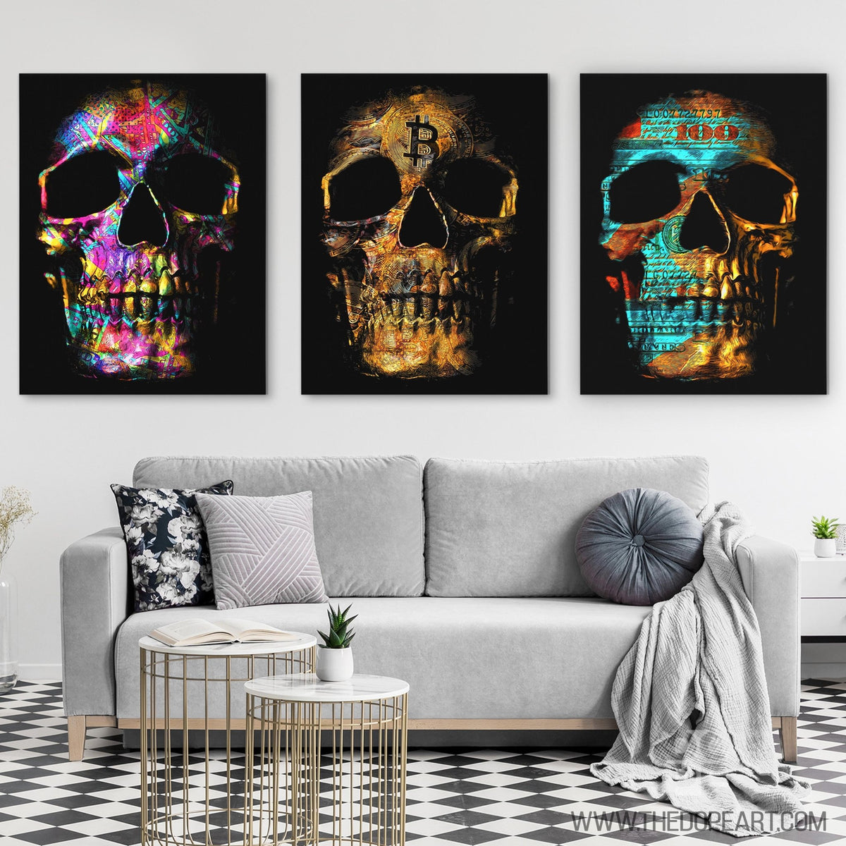 Money Skulls 3 Piece Set - Luxury Wall Art