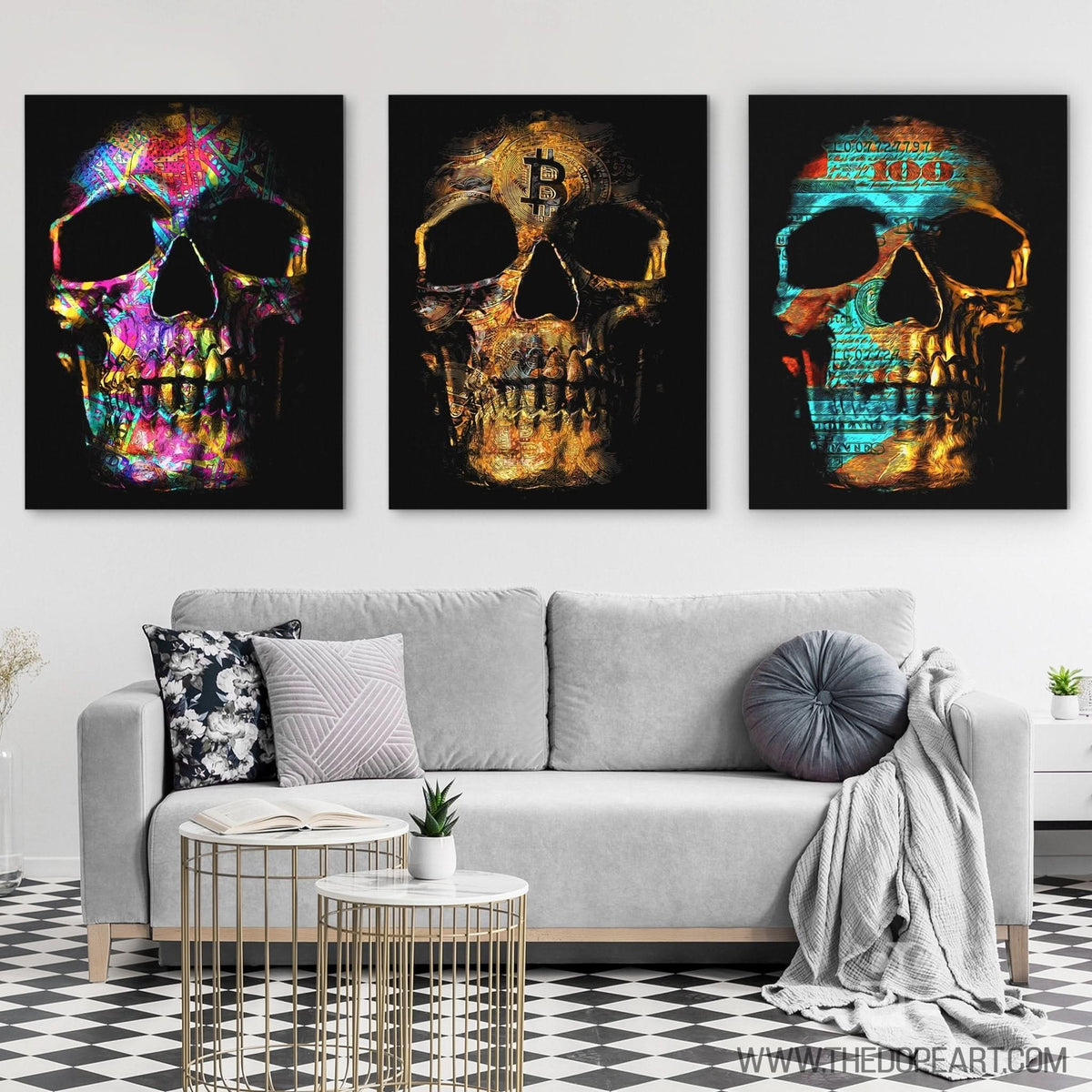 Money Skulls 3 Piece Set - Luxury Wall Art