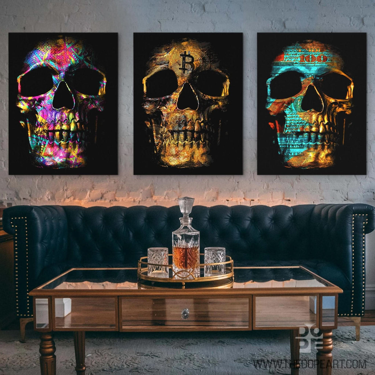 Money Skulls 3 Piece Set - Luxury Wall Art