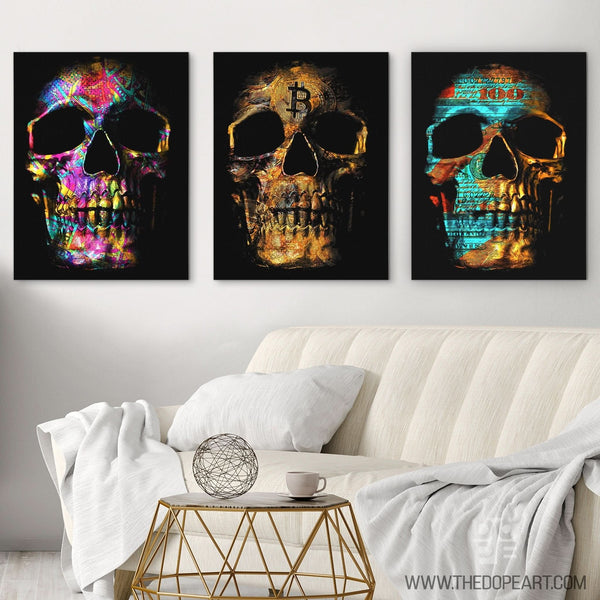 Money Skulls 3 Piece Set in a room