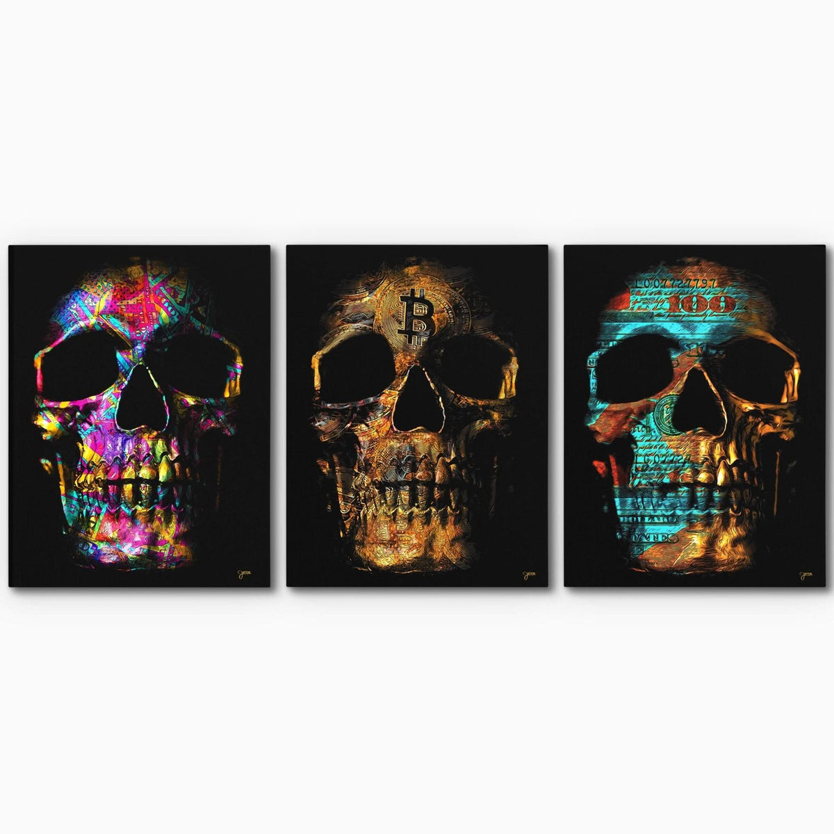 Money Skulls 3 Piece Set - Luxury Wall Art