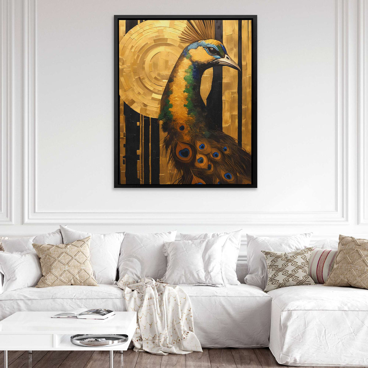 Peacock&#39;s Golden Dance - Luxury Wall Art