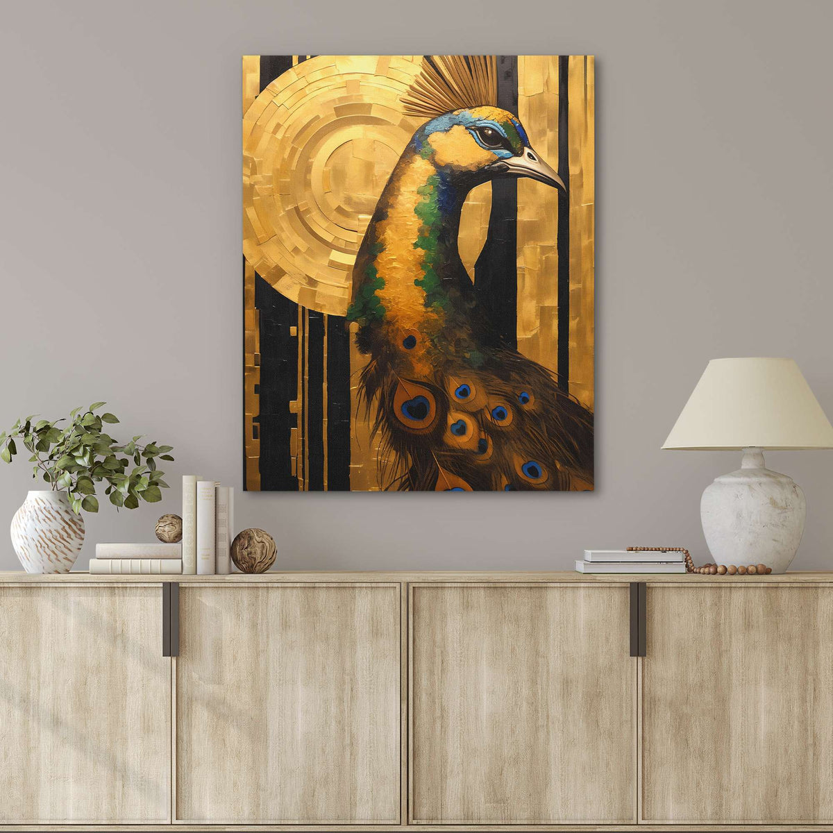 Peacock&#39;s Golden Dance - Luxury Wall Art