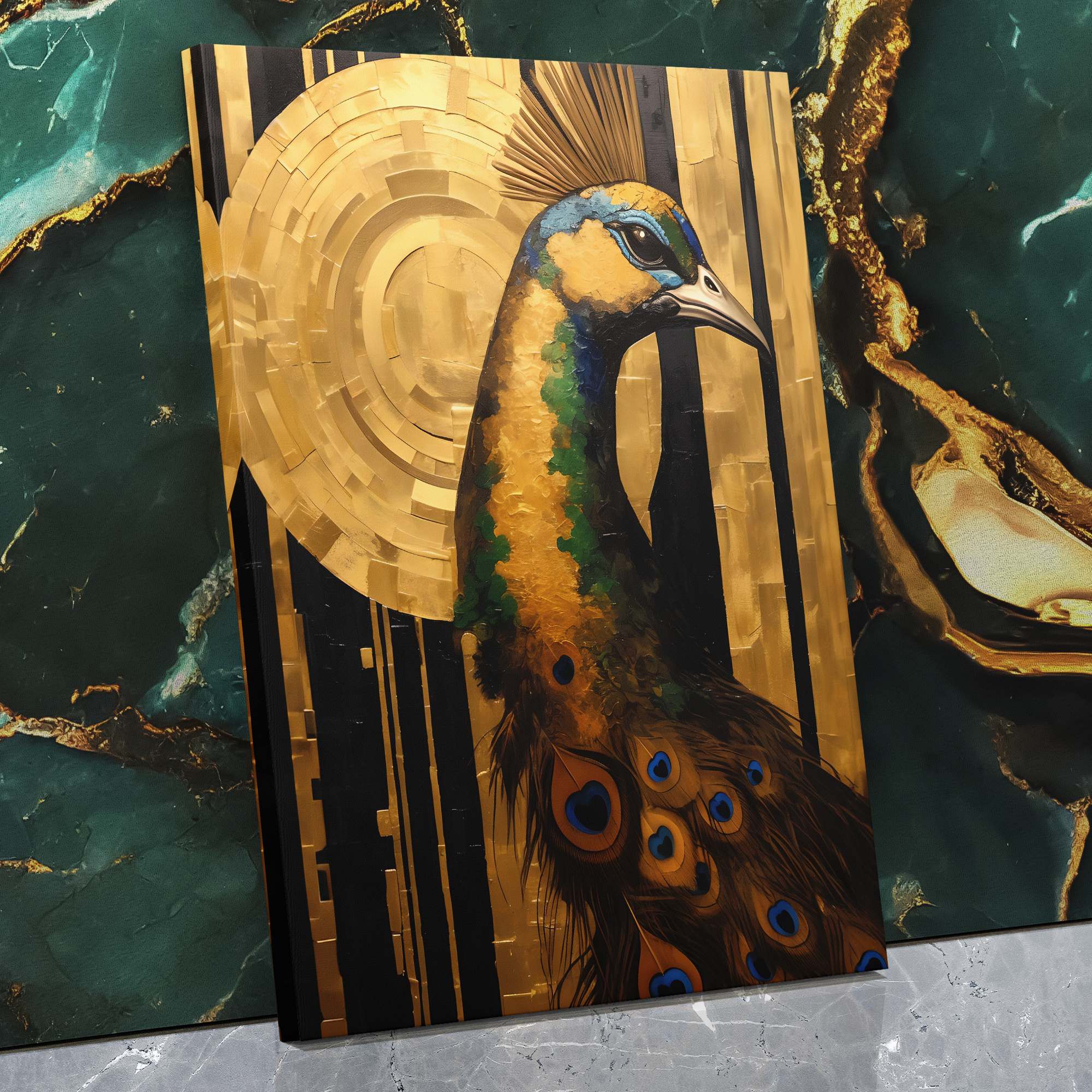 Peacock's Golden Dance - Luxury Wall Art