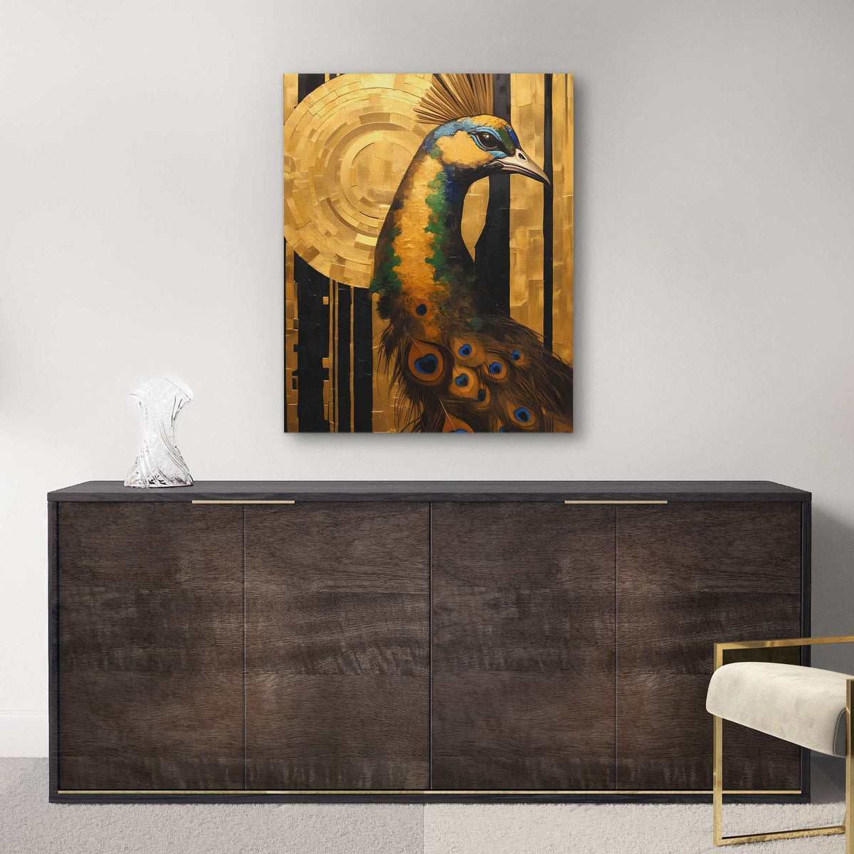 Peacock's Golden Dance - Luxury Wall Art