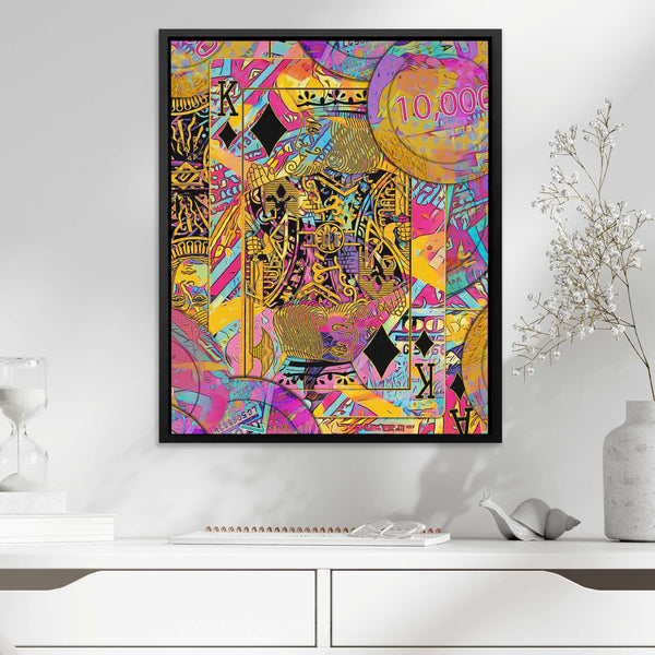 Pink King of Diamonds in a room