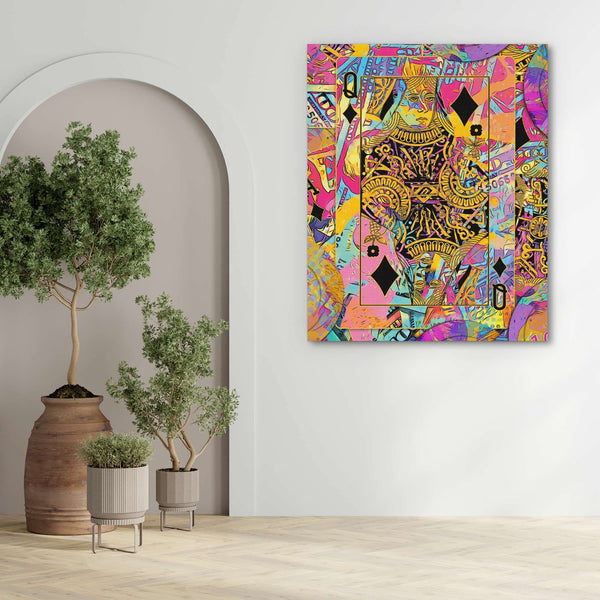 Pink Queen of Diamonds in a room