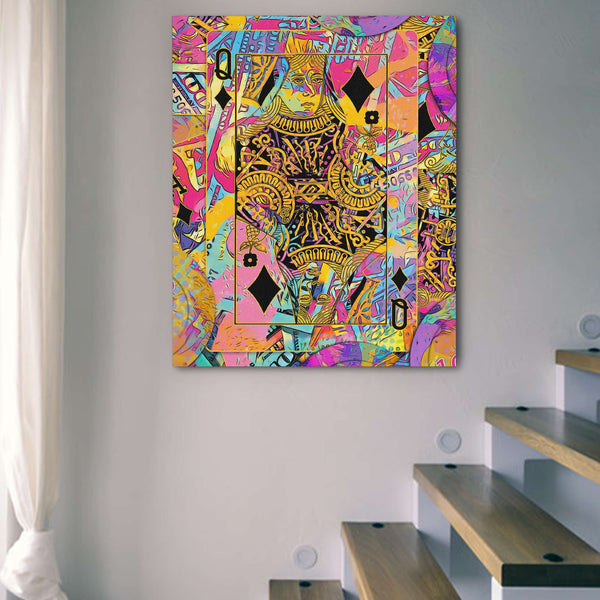 Pink Queen of Diamonds in a room