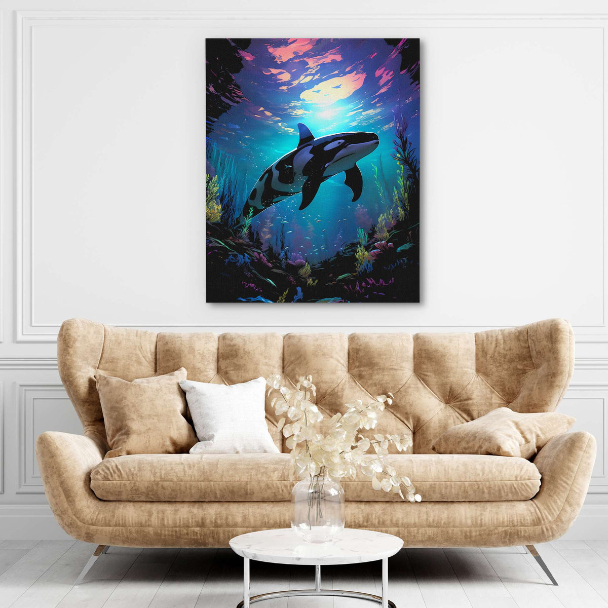 Pink Sunset Whale - Luxury Wall Art