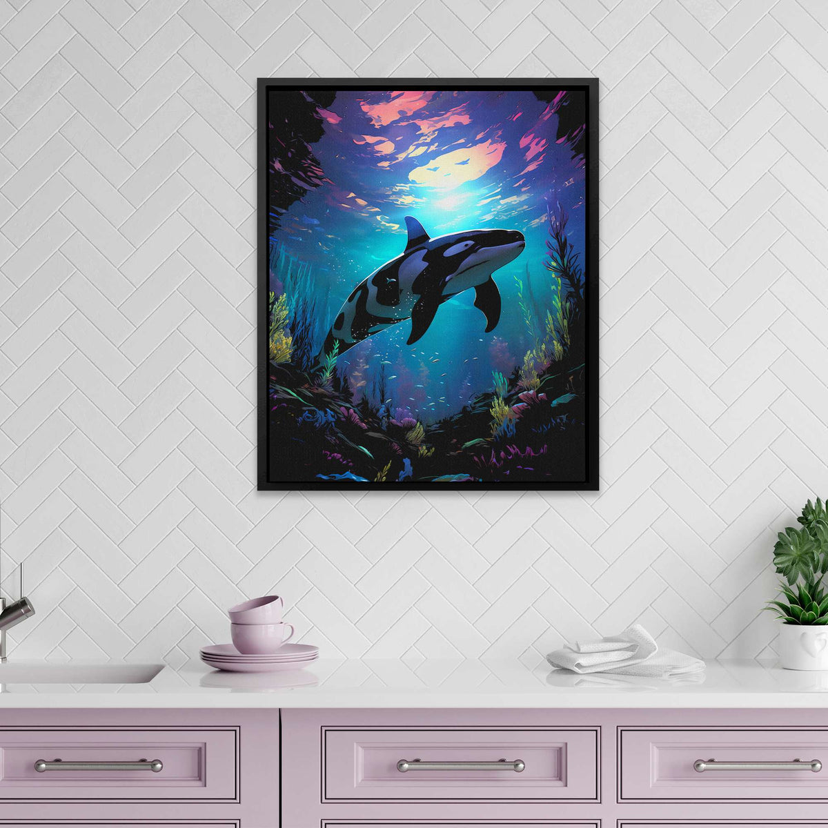 Pink Sunset Whale - Luxury Wall Art