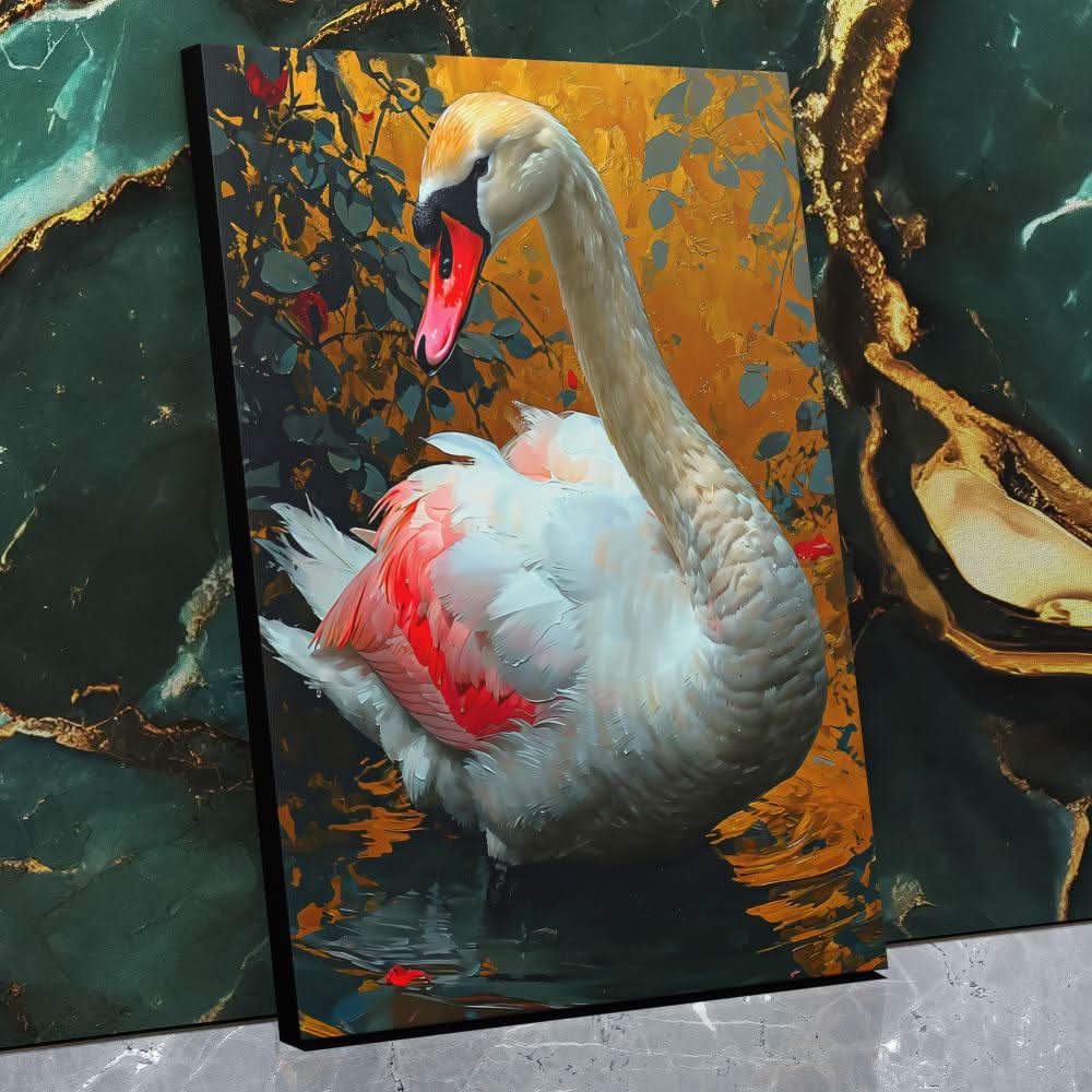 Pink Swan by the Lake Art Print - Luxury Wall Art