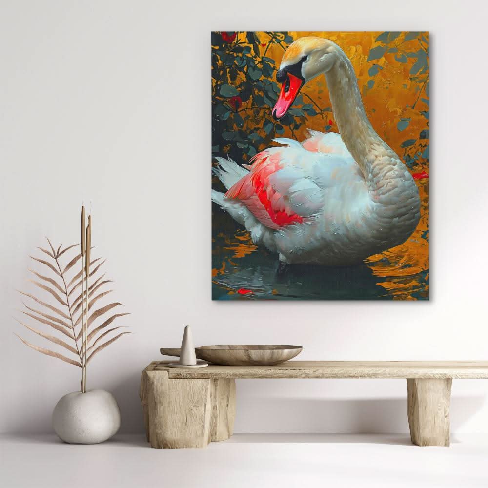 アートポスター　SWAN Pink Swan by the Lake Art Print - Luxury Wall Art