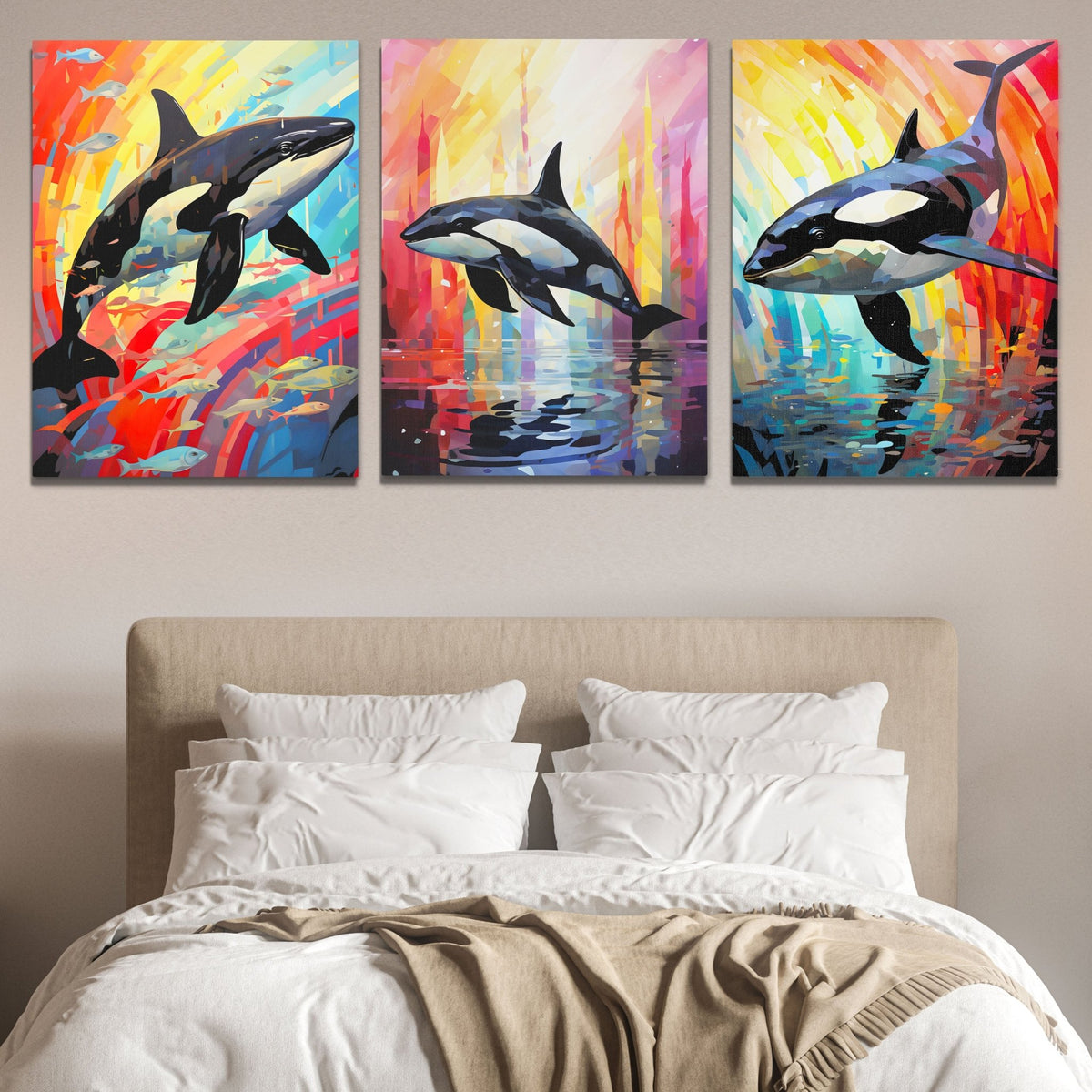 Rainbow Orca Pod (2) Set - Luxury Wall Art