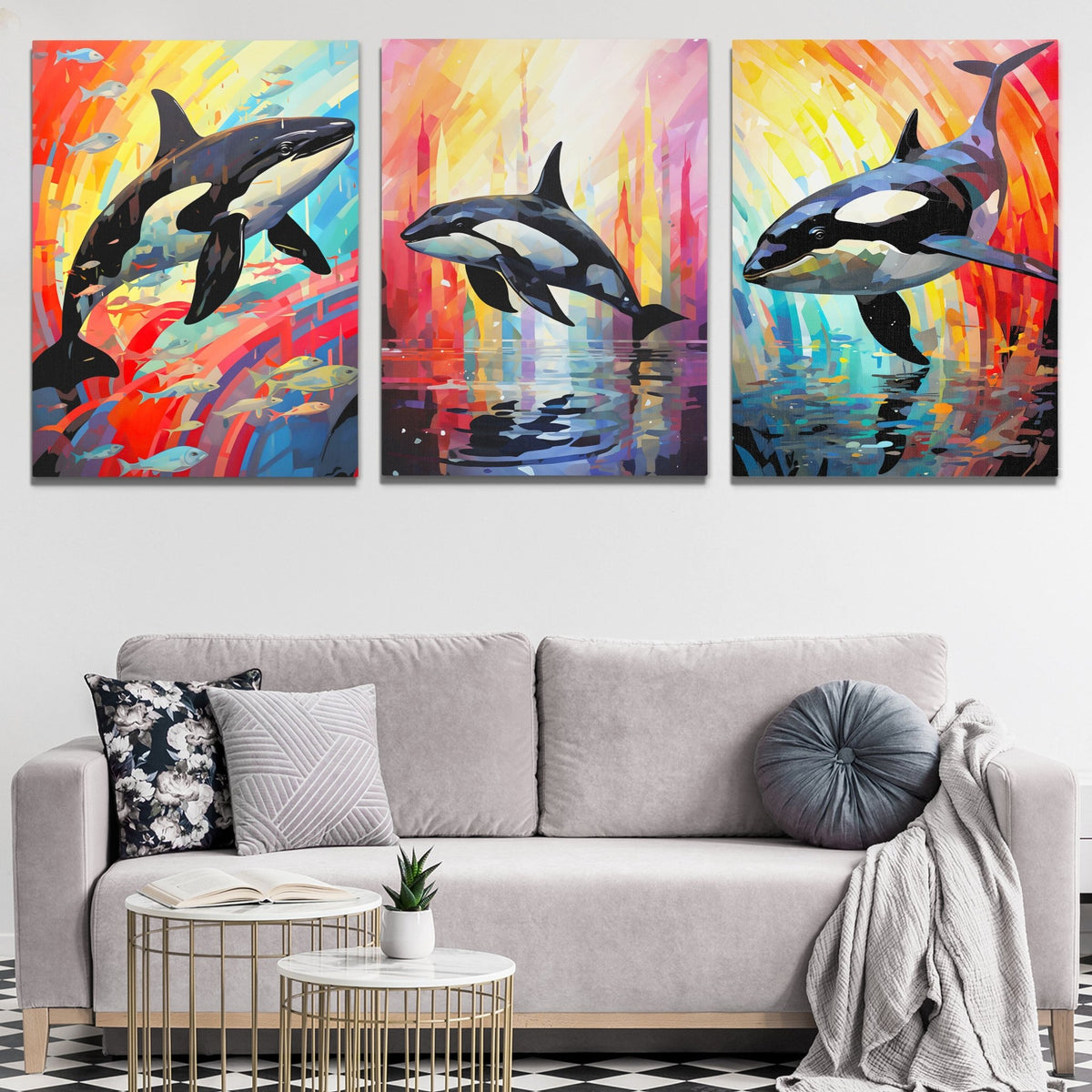 Rainbow Orca Pod (2) Set - Luxury Wall Art