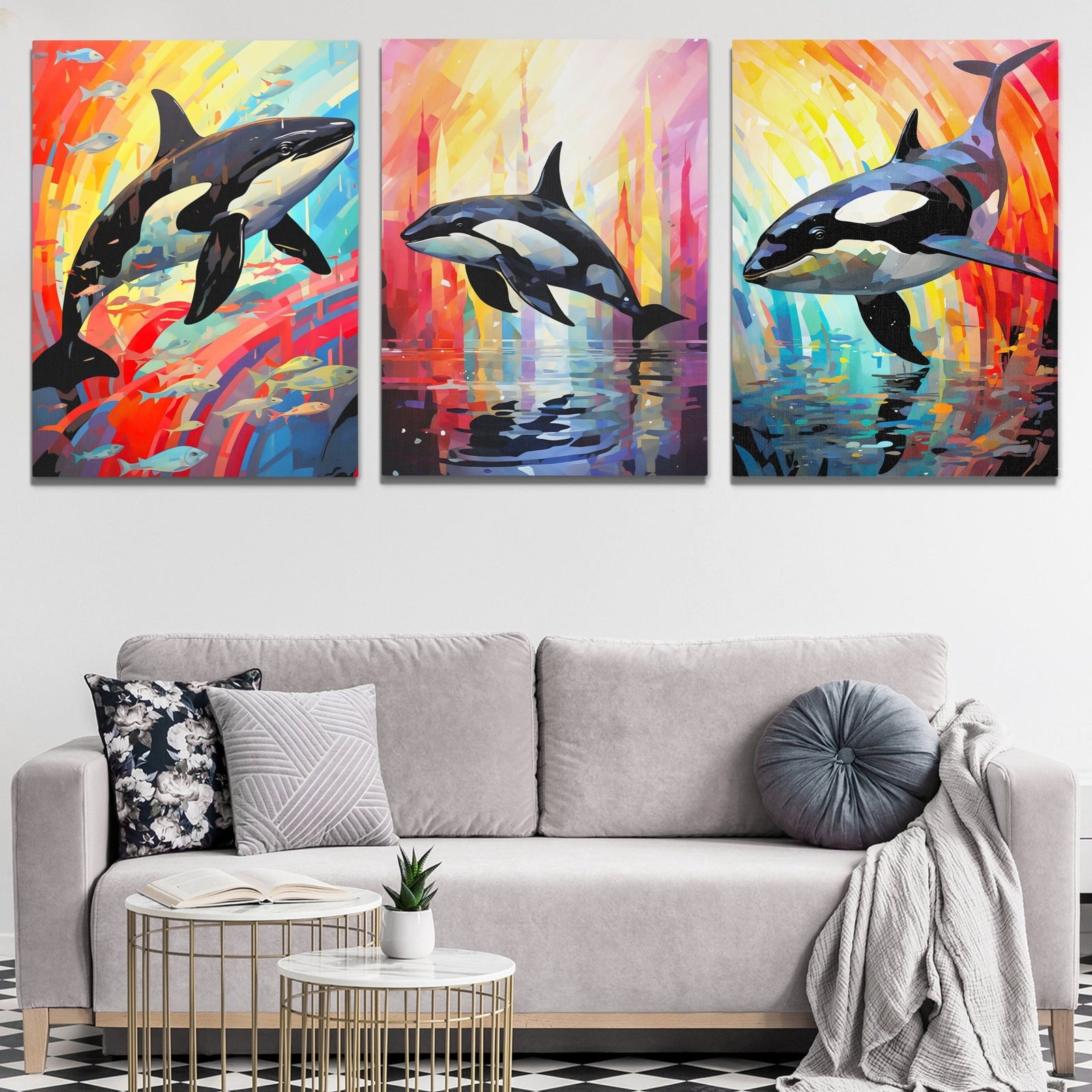 Rainbow Orca Pod (2) Set - Luxury Wall Art