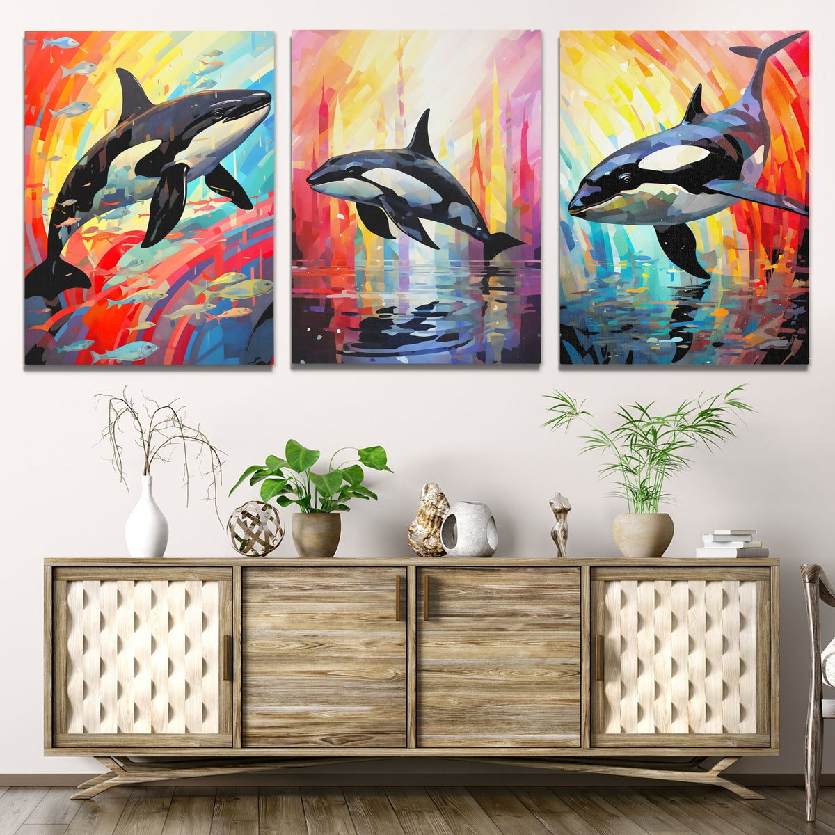 Rainbow Orca Pod (2) Set - Luxury Wall Art