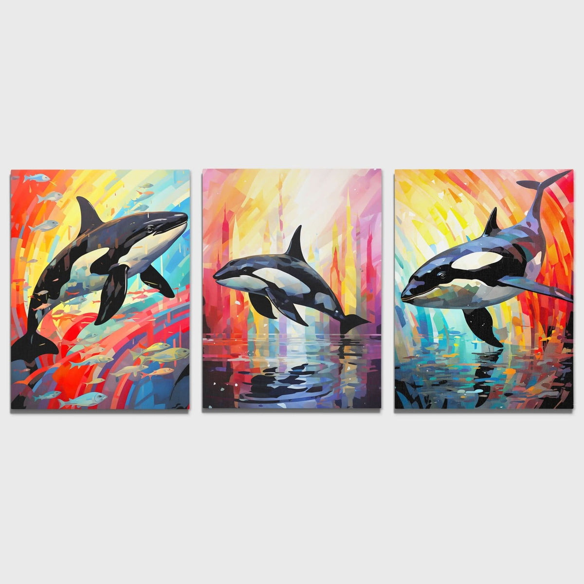 Rainbow Orca Pod (3) Set - Luxury Wall Art