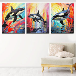 Rainbow Orca Pod (3) Set - Luxury Wall Art
