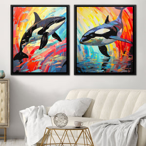 Rainbow Orcas (2) Set - Luxury Wall Art