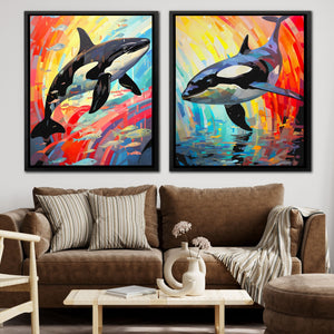 Rainbow Orcas (2) Set - Luxury Wall Art
