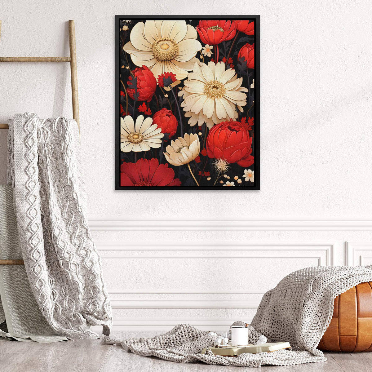 Red White Blooming Flowers - Luxury Wall Art