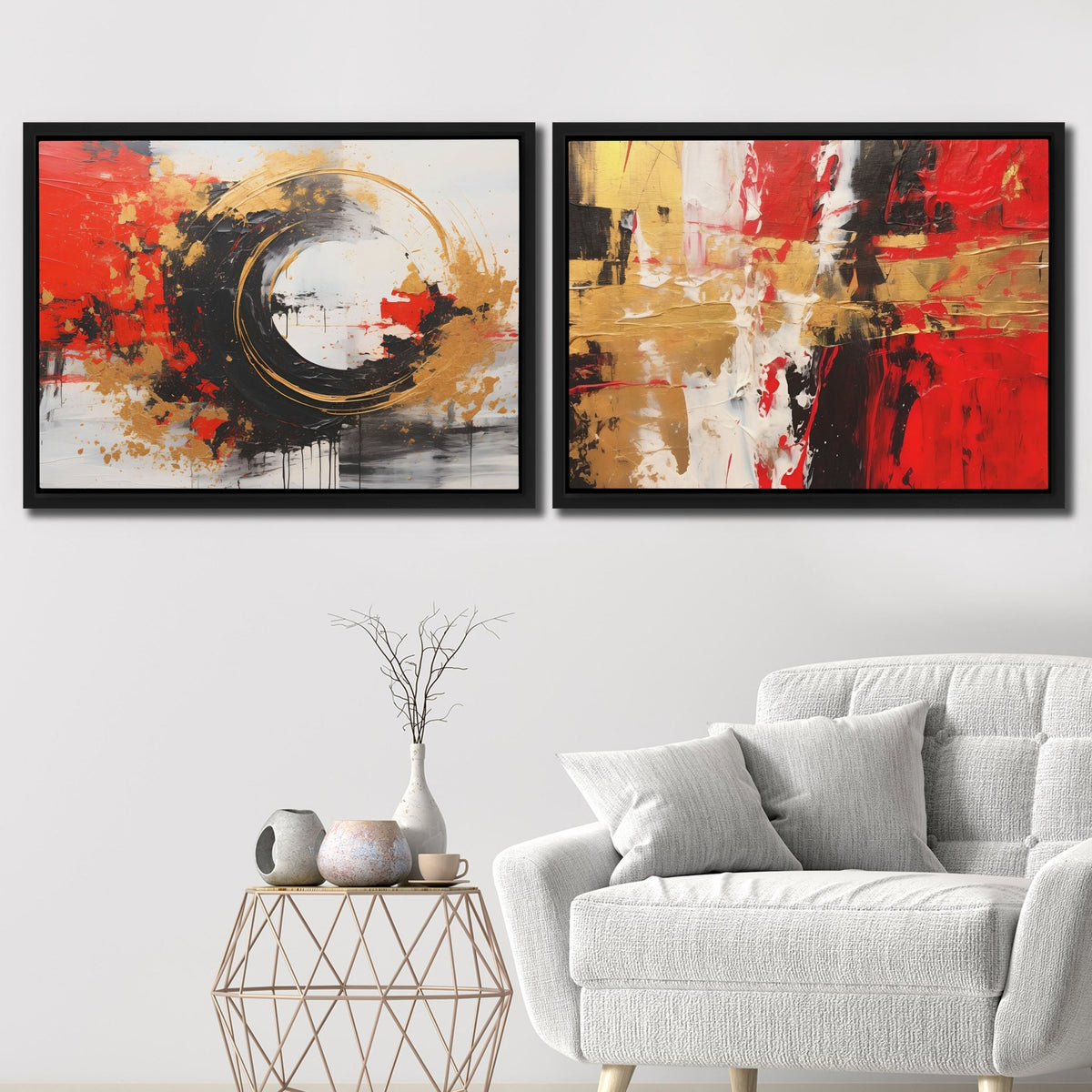 Scarlet Radiance (2) Set - Luxury Wall Art