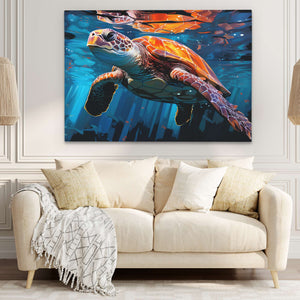 Sea Turtle Swimming - Luxury Wall Art