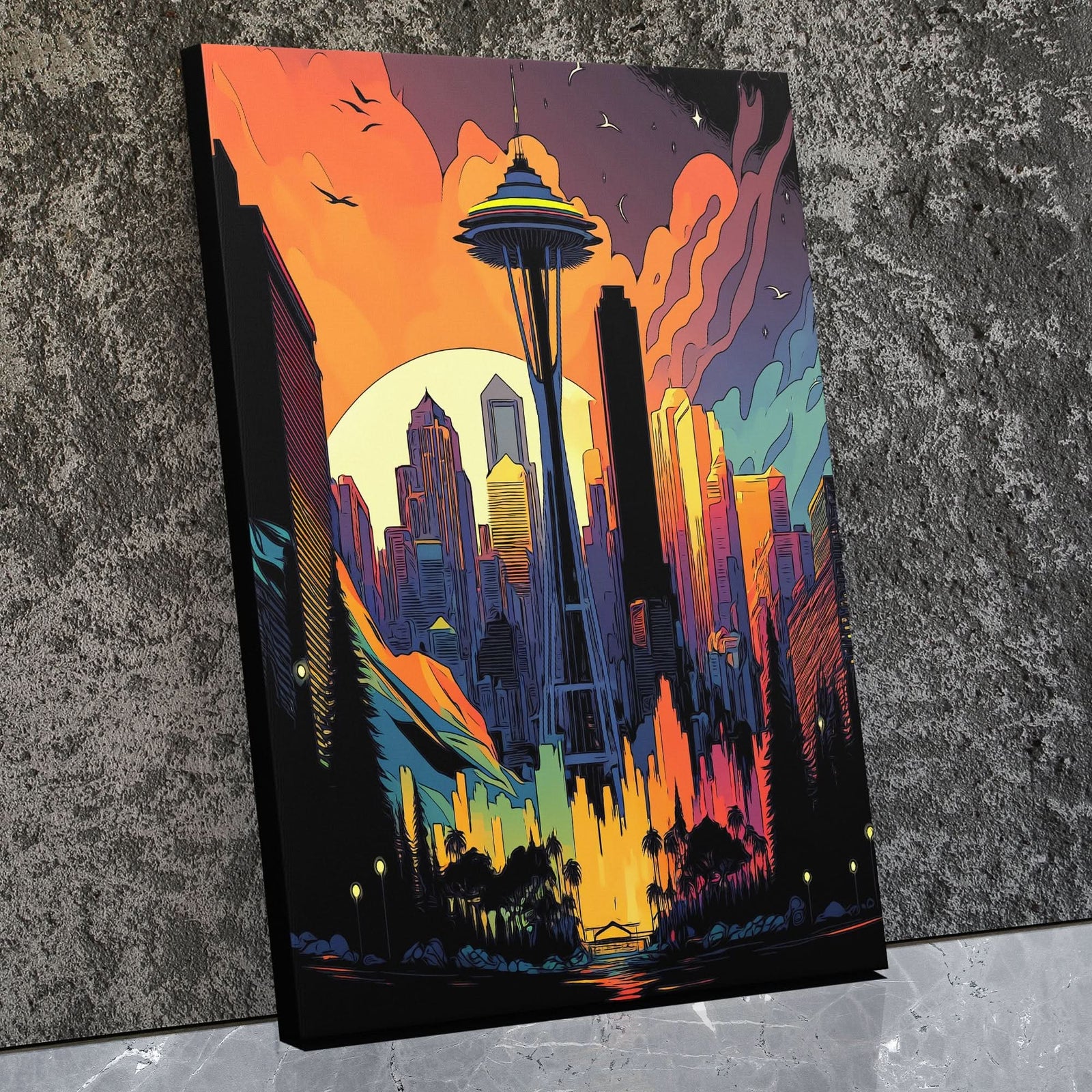 Seattle, City of Love - Rainbow Canvas Wall Art