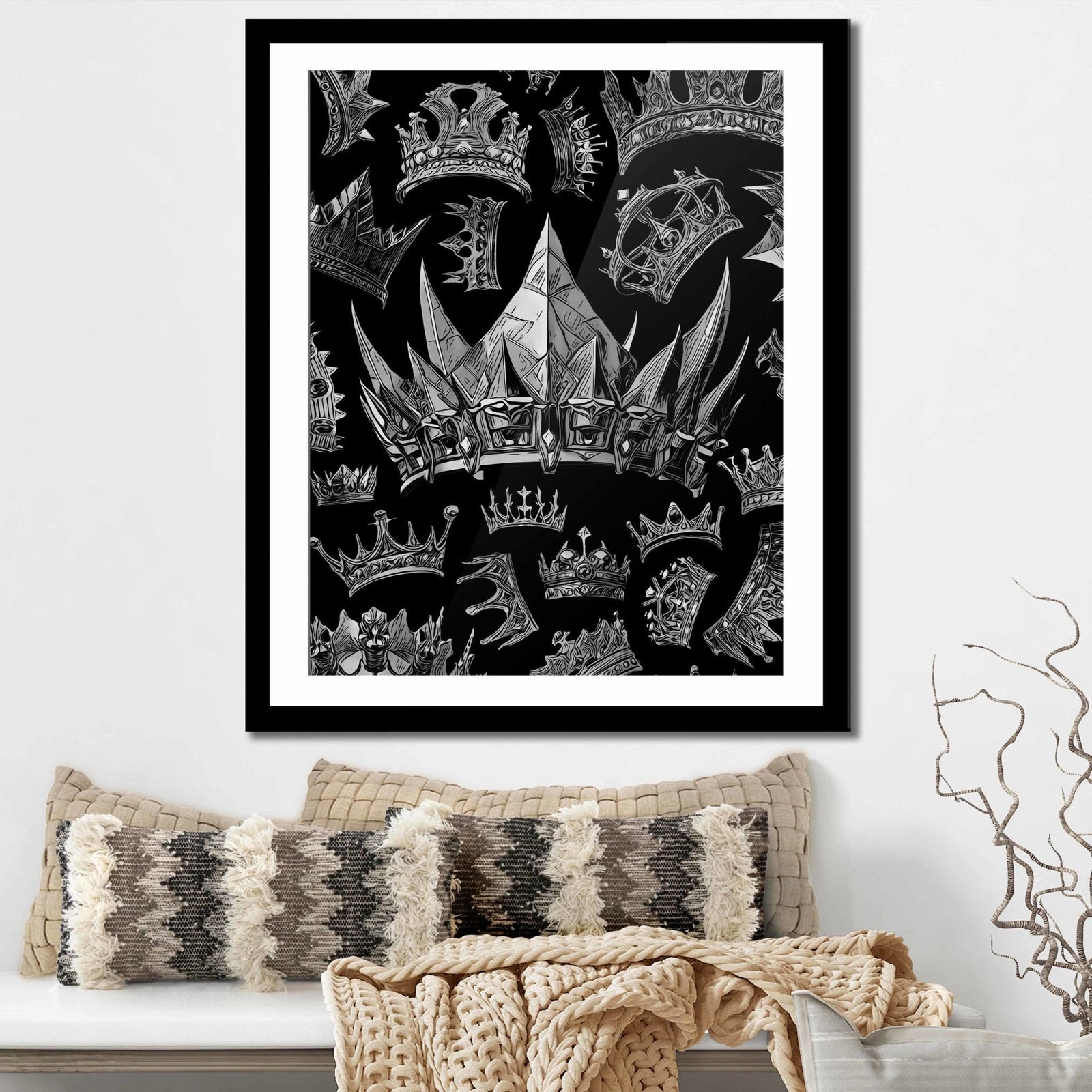 Silver Gothic Crowns Semi-gloss Print - Luxury Wall Art