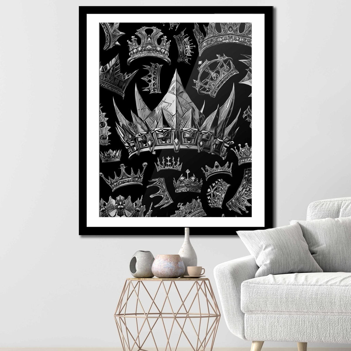 Silver Gothic Crowns Semi - gloss Print - Luxury Wall Art
