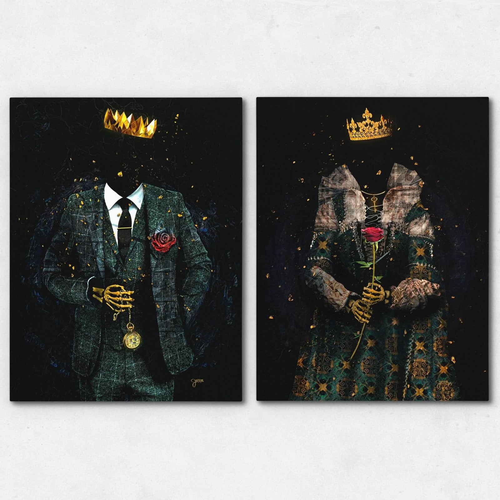 Skeleton King and Queen - Crown Canvas Wall Art