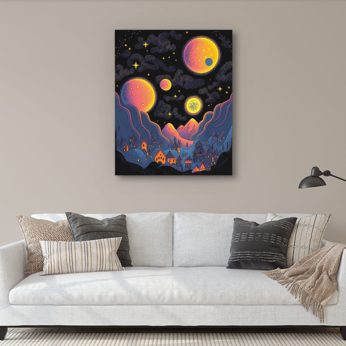Starry Orange Moons - Luxury Wall Art