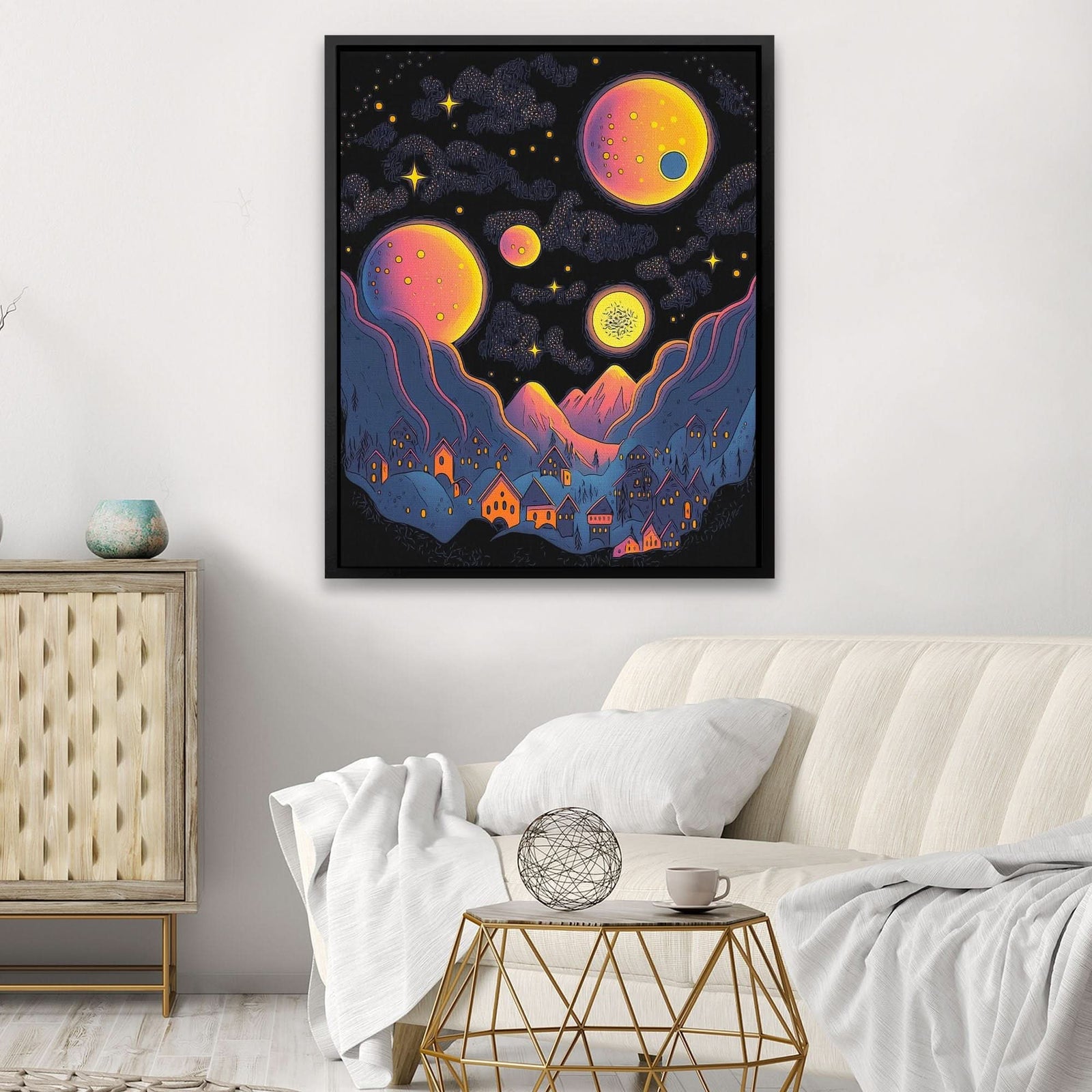 Starry Orange Moons - Luxury Wall Art