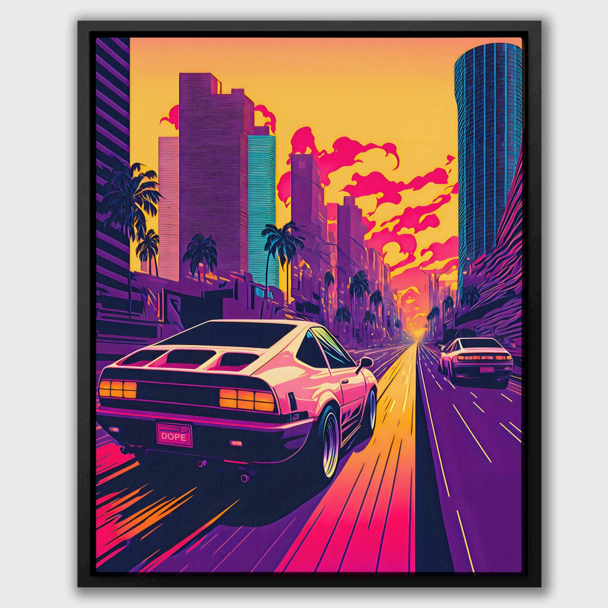 Sunset Car Chase - Luxury Wall Art