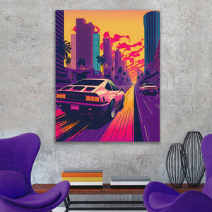 Sunset Car Chase - Luxury Wall Art