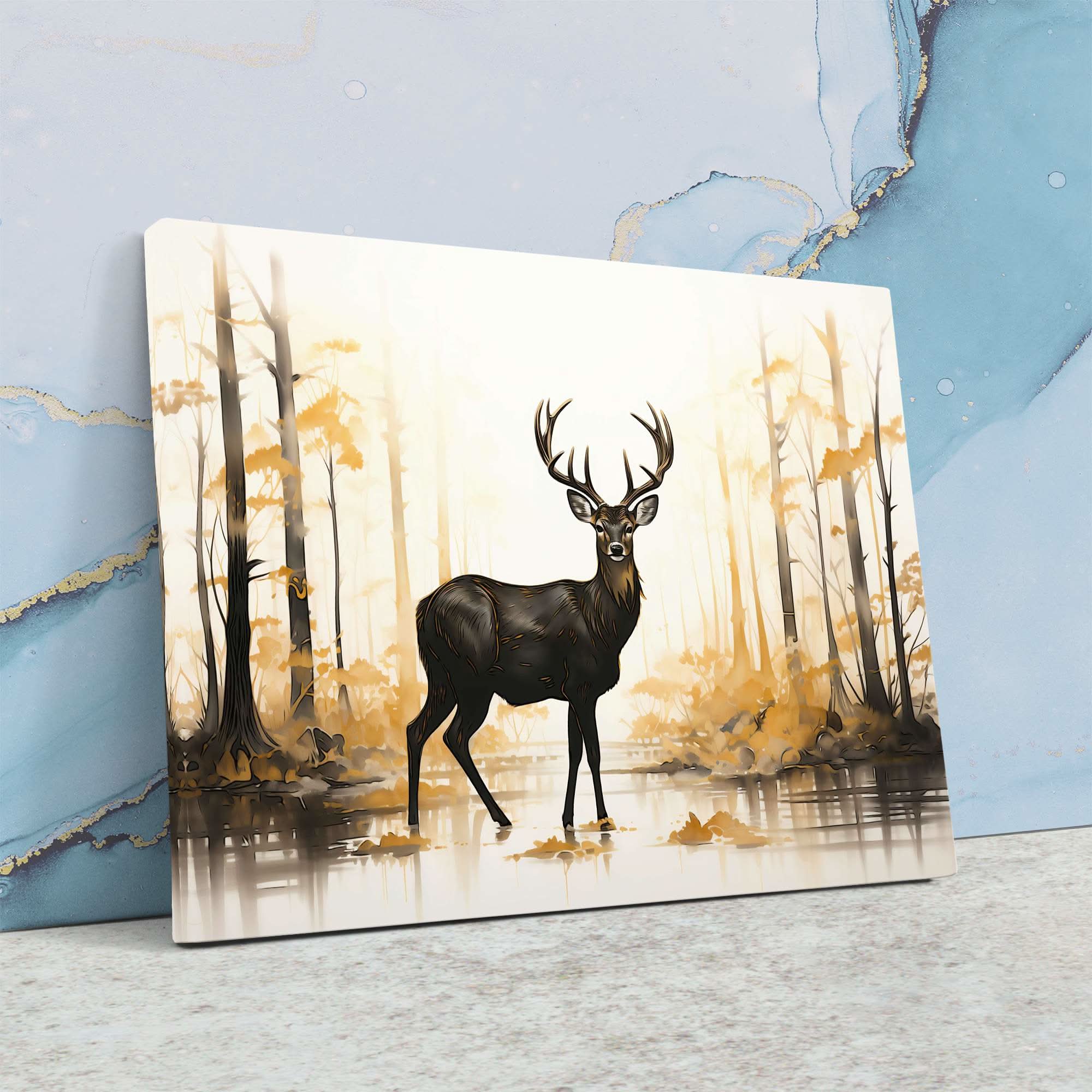Tranquil Melody: Deer in Autumn Forest Canvas Art