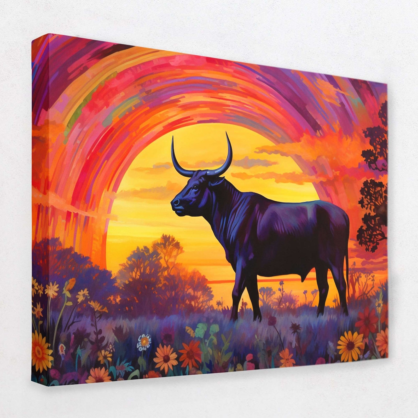 Trippy Bull - Animals Canvas Wall Art
