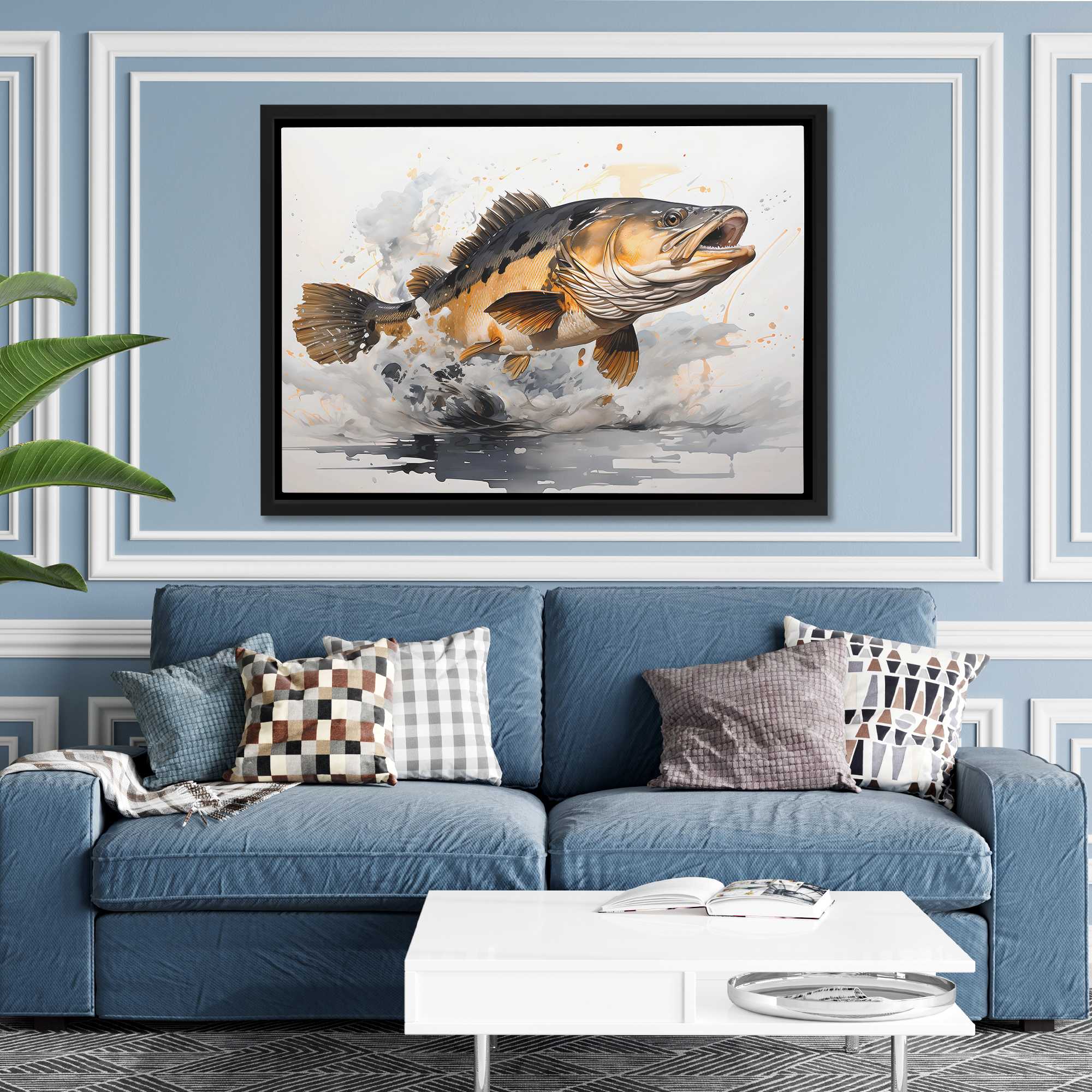 Bass Fisherman Painting & Abstract Canvas Art for Anglers - Luxury Wall Art
