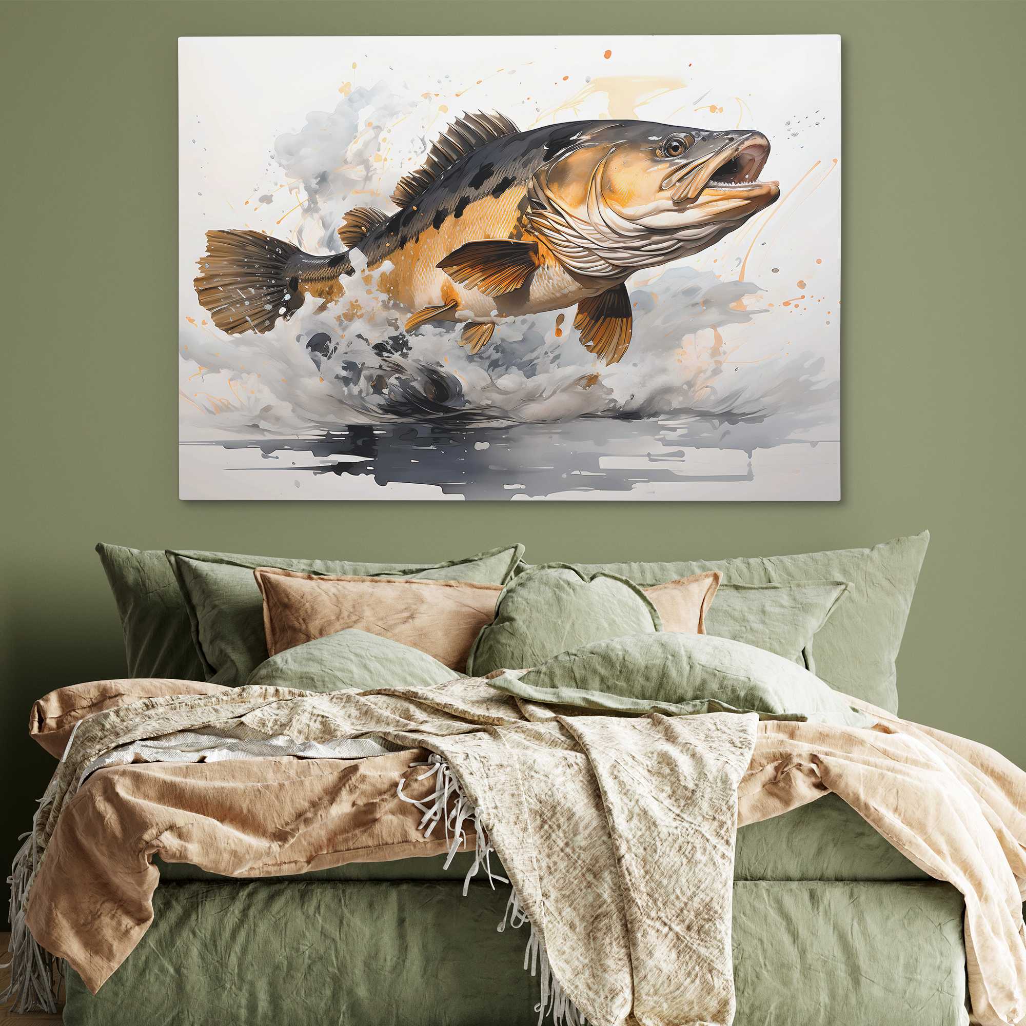 Bass Fisherman Painting & Abstract Canvas Art for Anglers - Luxury Wall Art